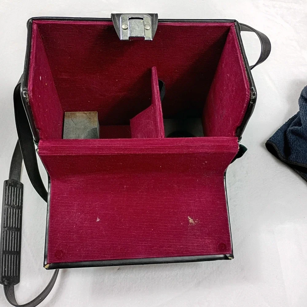 Minolta Vintage Hard Shell Camera Bag Black Red Corduroy Lining‎ Made in Japan